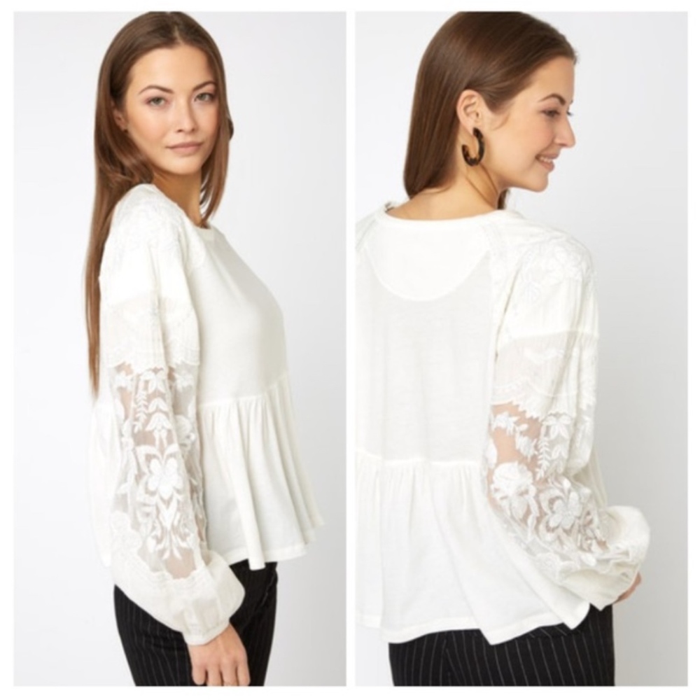 NWOT Free People Embroidered Penny Tee